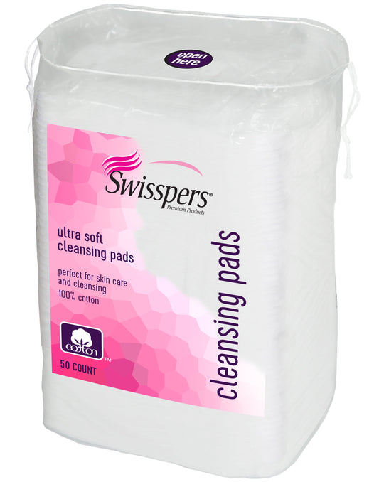 Swisspers Premium 100% White Cotton Cleansing Pads, 50 Count