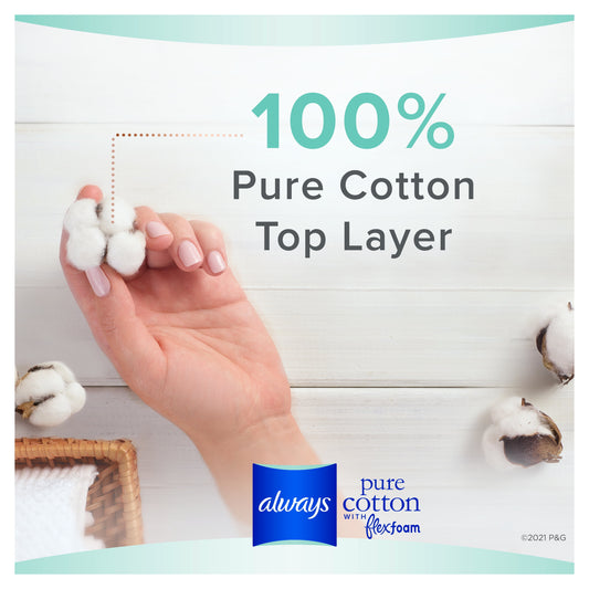 Always Pure Cotton Feminine Pads With WIngs, Size 2, Heavy Absorbency, 24 Count