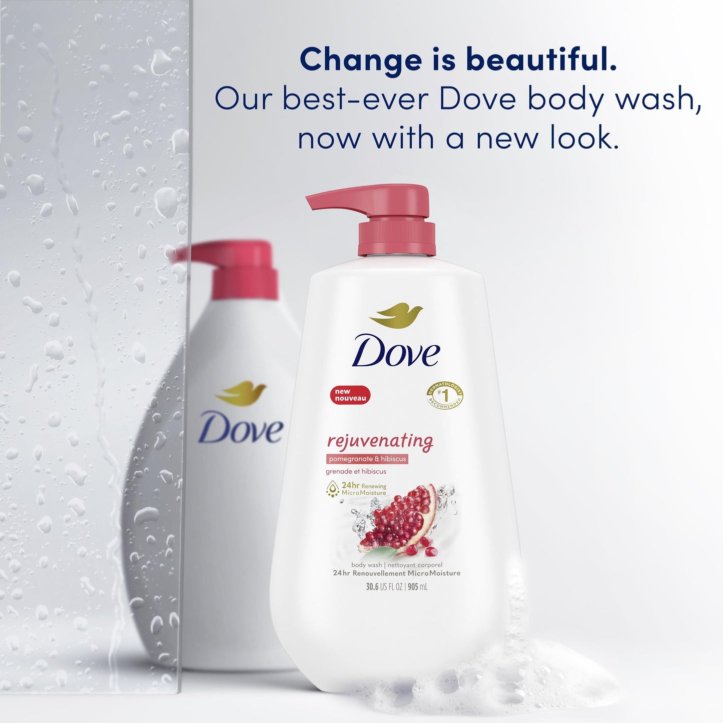 Dove Rejuvenating Long Lasting Gentle Body Wash, Pomegranate and Hibiscus, 30.6 fl oz