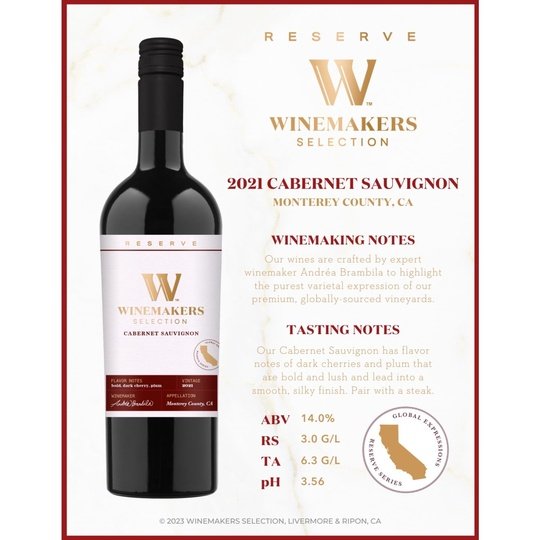 Winemakers Selection Reserve Cabernet Sauvignon California Red Wine, 750 ml Bottle