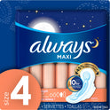 Always Maxi Size 4 Overnight Pads with Wings, Unscented, 36 Count