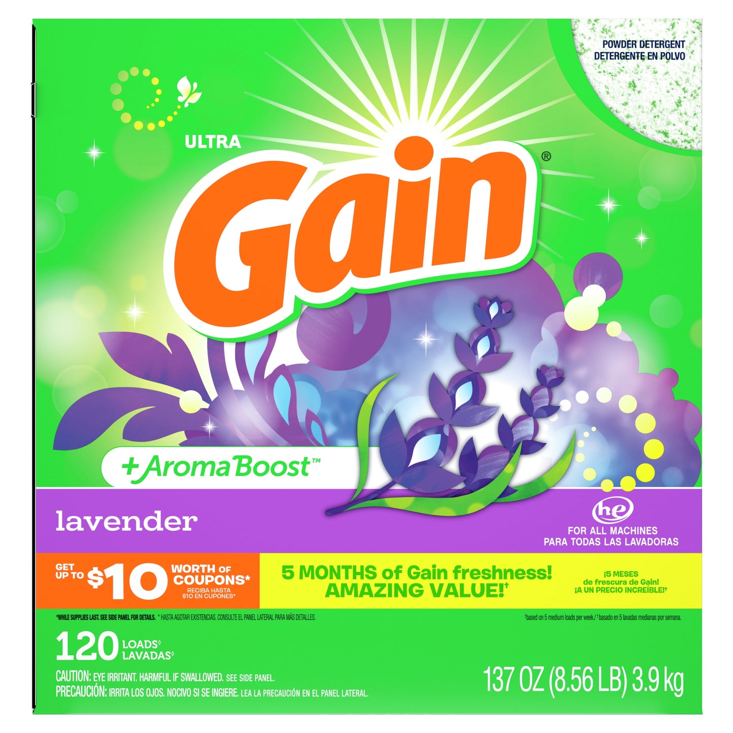 Gain Laundry Detergent Powder, Lavender, 120 Loads 137 oz