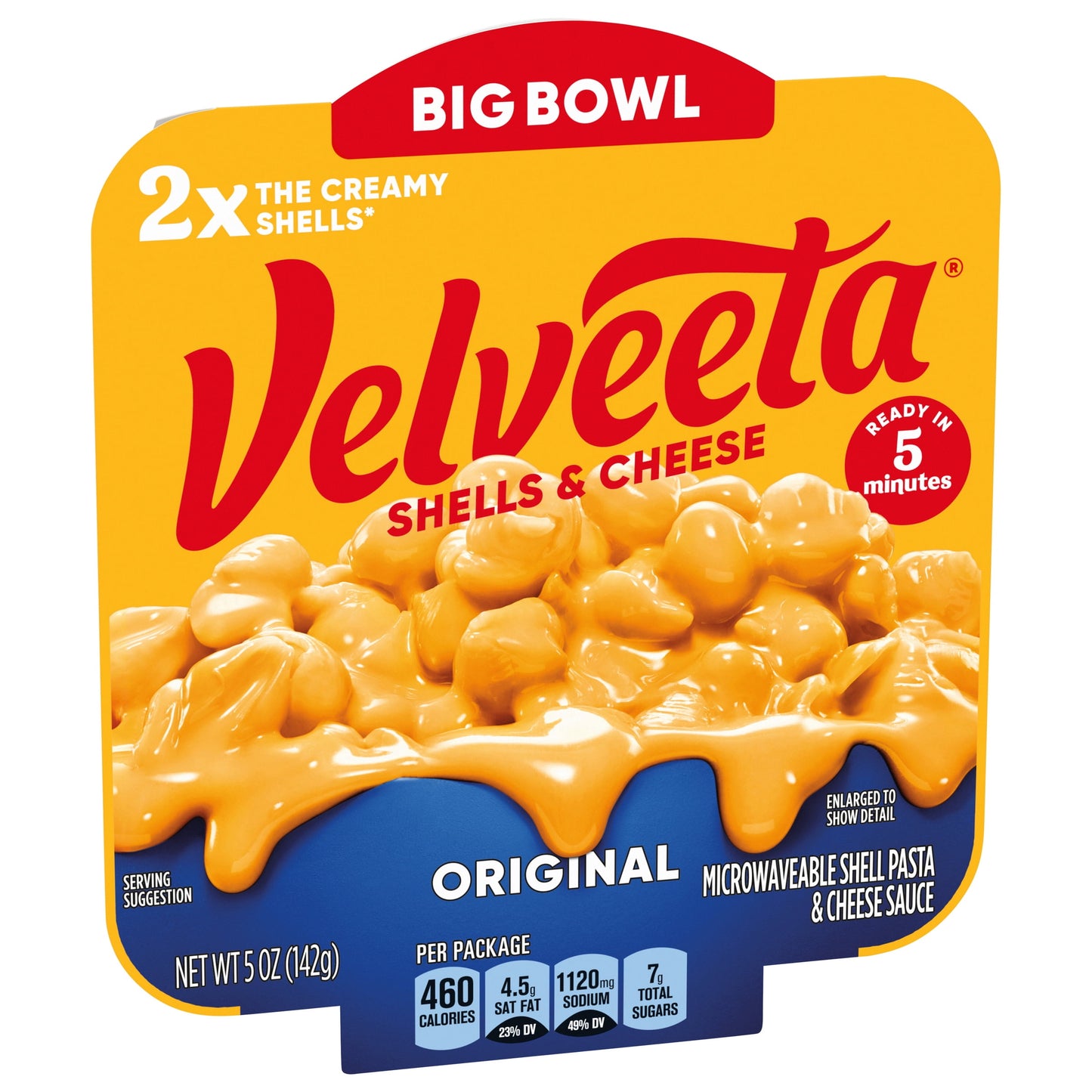 Velveeta Shells and Cheese Original Macaroni and Cheese Cups Easy Microwavable Big Bowl DInner, 5 oz Tray