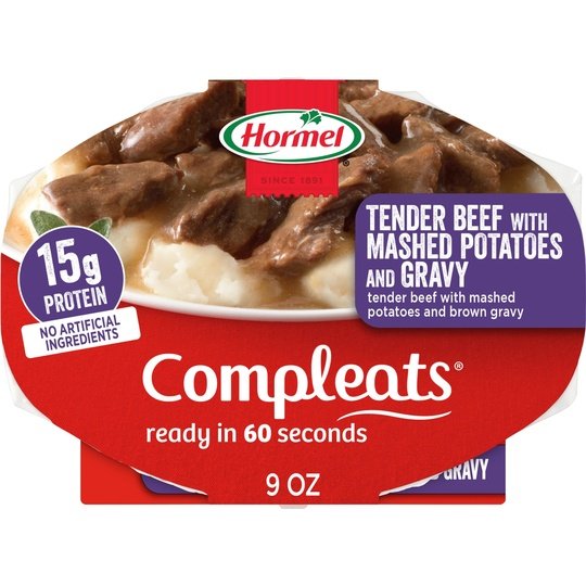 HORMEL COMPLEATS Tender Beef & Mashed Potatoes with Gravy, Shelf Stable, 9 oz Plastic Tray (6 Pack)