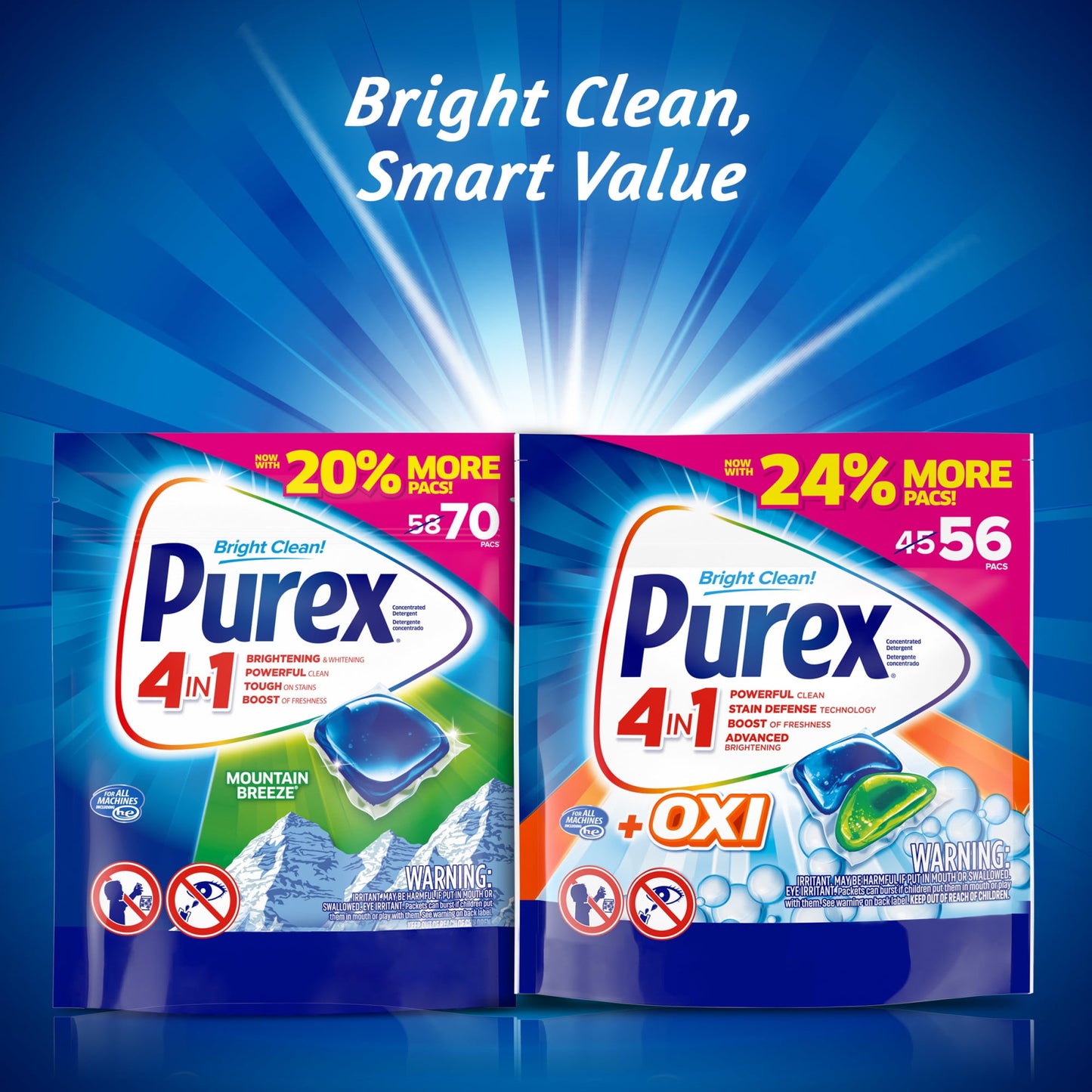 Purex 4-in-1 Laundry Detergent Pacs, Mountain Breeze, 70 Pacs