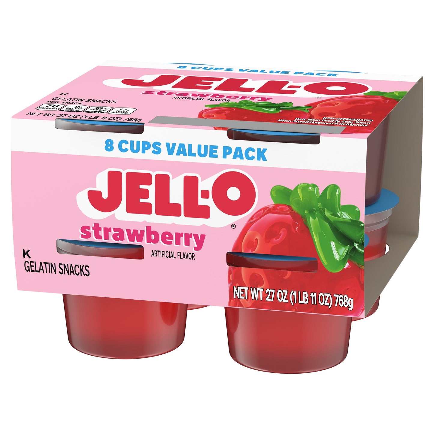 Jell-O Original Strawberry Jello Cups Gelatin Snack Value Pack, 8 Ct Cups