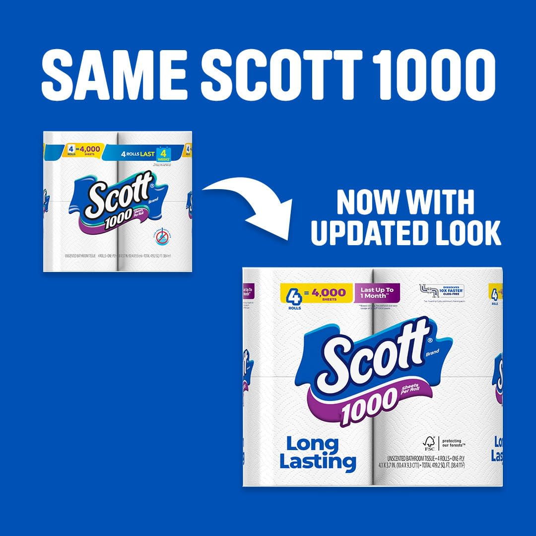 Scott 1000 Toilet Paper, 20 Rolls, 1000 Sheets Per Roll (20,000 Sheets Total)