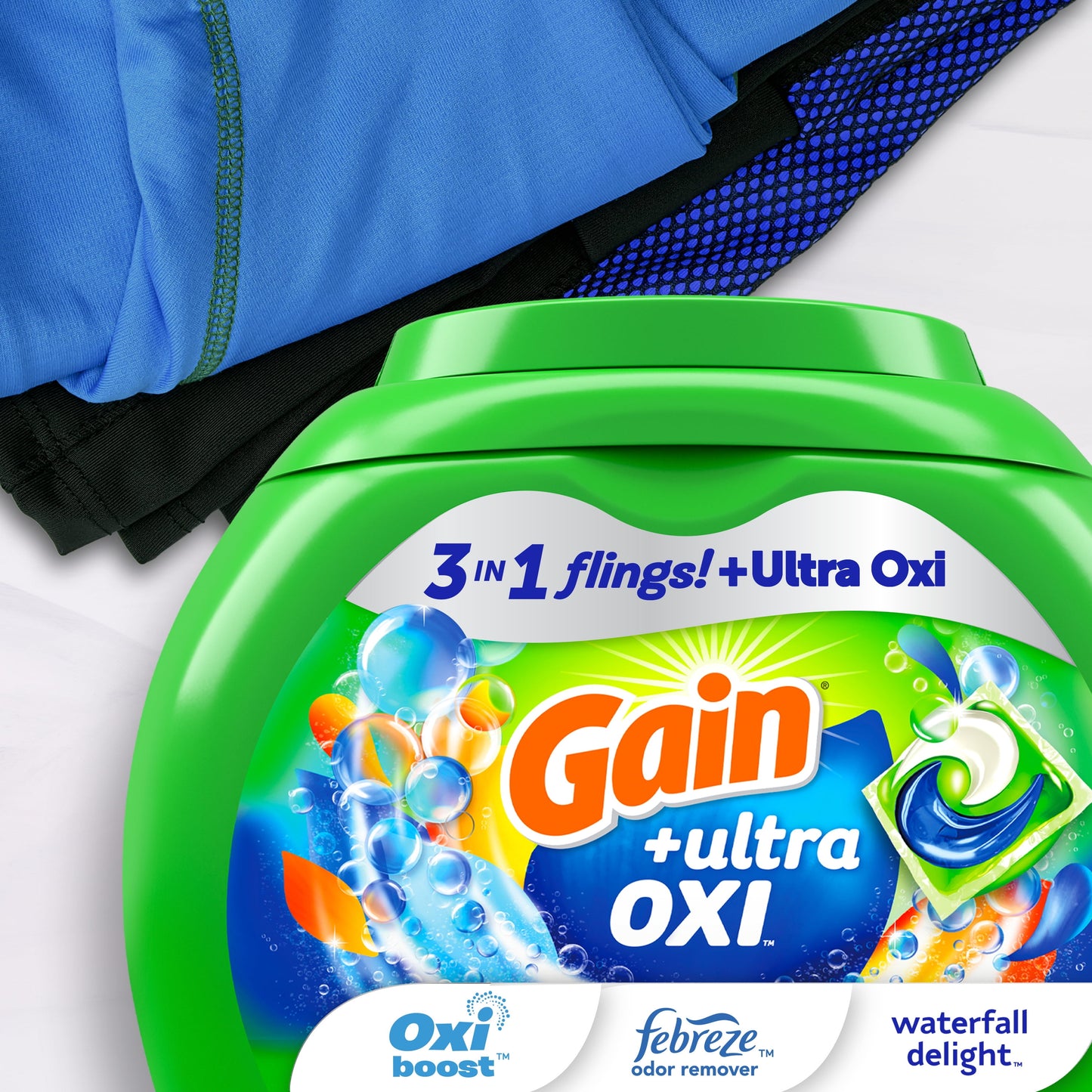 Gain Flings Ultra Oxi Laundry Detergent Pacs 31 Ct Waterfall Delight