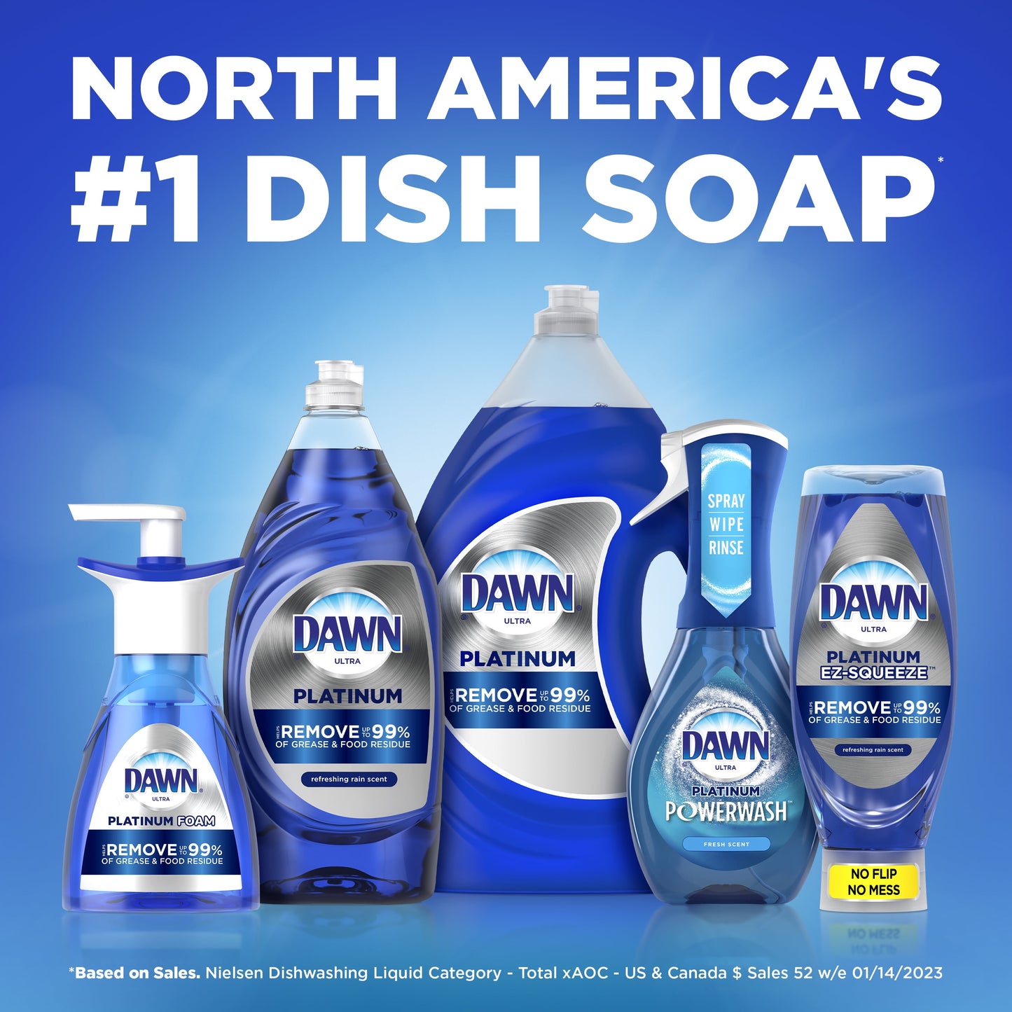Dawn EZ-Squeeze Platinum Dishwashing Liquid Dish Soap, Fresh Rain Scent, 12.2 fl oz