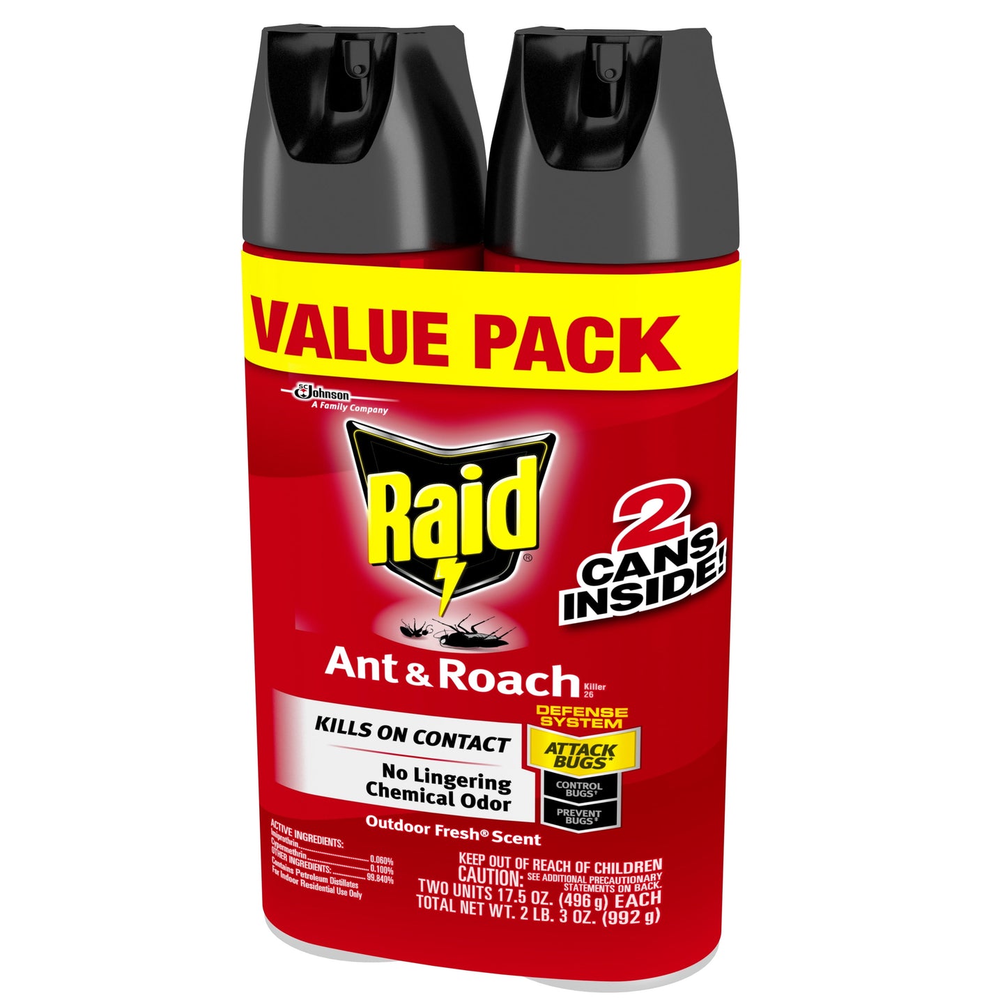 Raid Ant & Roach Killer 26, Outdoor Fresh Scent, 17.5 oz, 2 ct