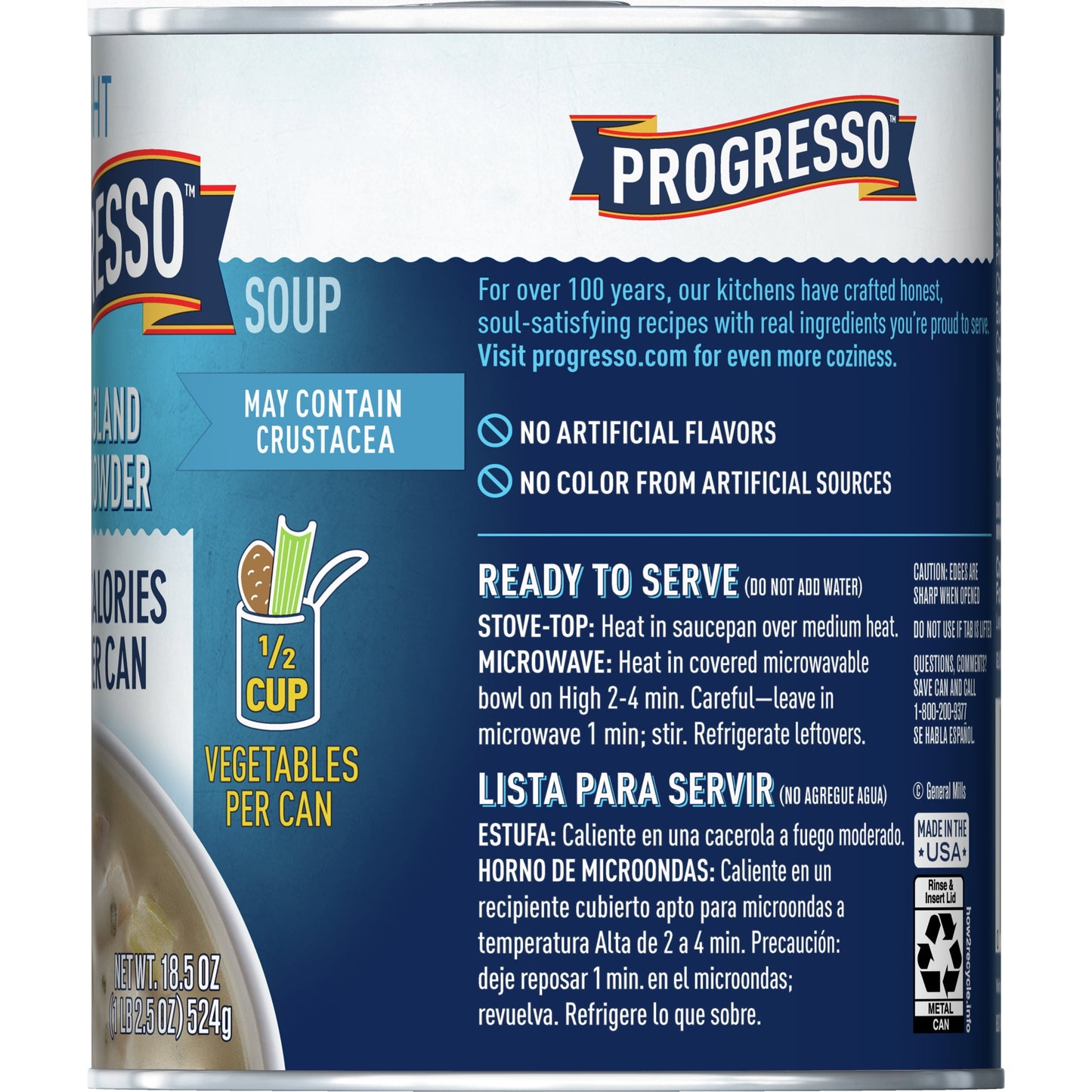 Progresso Light, New England Clam Chowder Soup, Gluten Free, 18.5 oz.