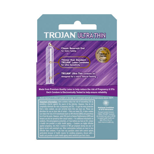 Trojan Ultra Thin Lubricated Condoms - 3 Count, Pack of 6