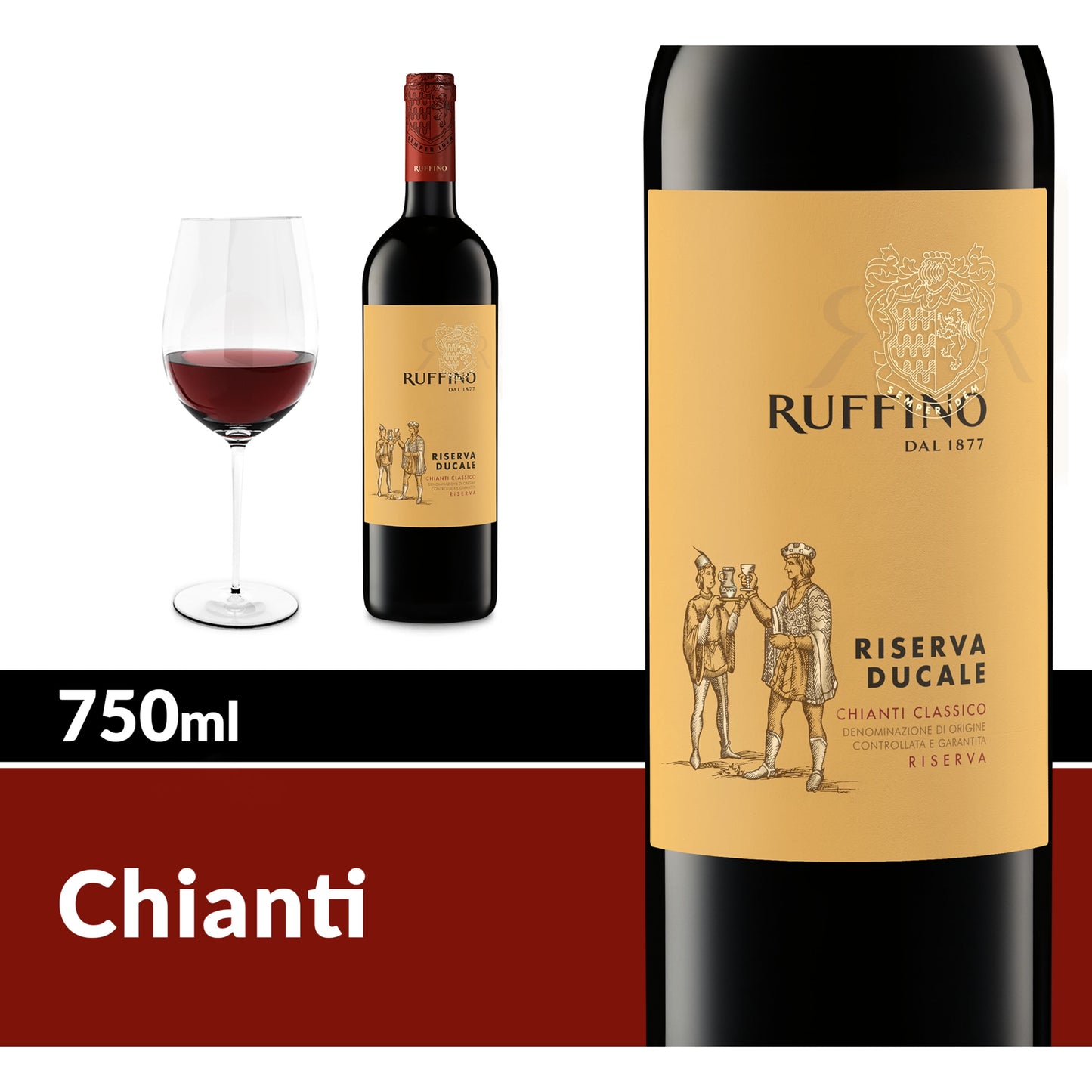 Ruffino Riserva Ducale Chianti Classico DOCG Sangiovese Red Blend, Italian Red Wine, 750 ml Bottle, 14% ABV