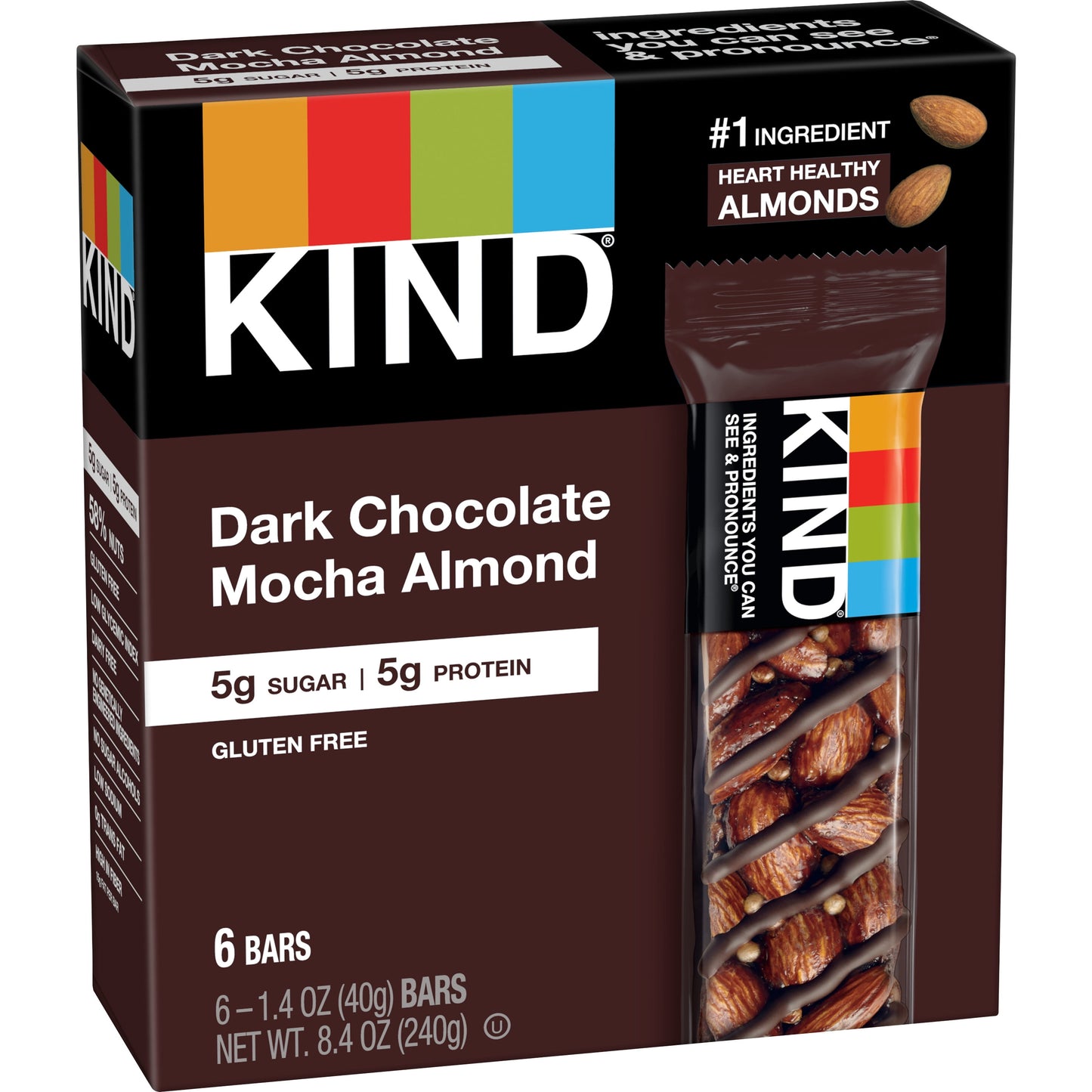 KIND Gluten Free Dark Chocolate Mocha Almond Snack Bars, 1.4 oz, 6 Count