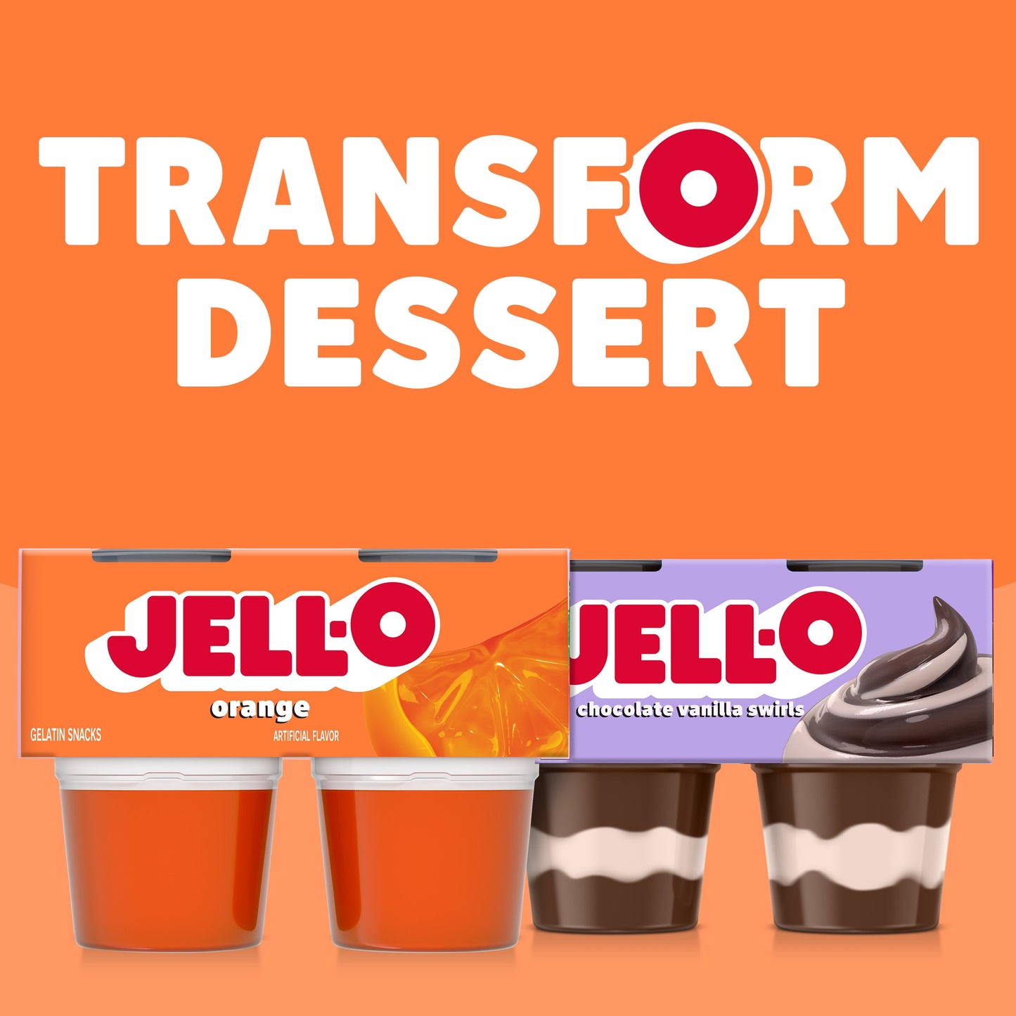 Jell-O Original Orange Jello Cups Gelatin Snack, 4 Ct Cups