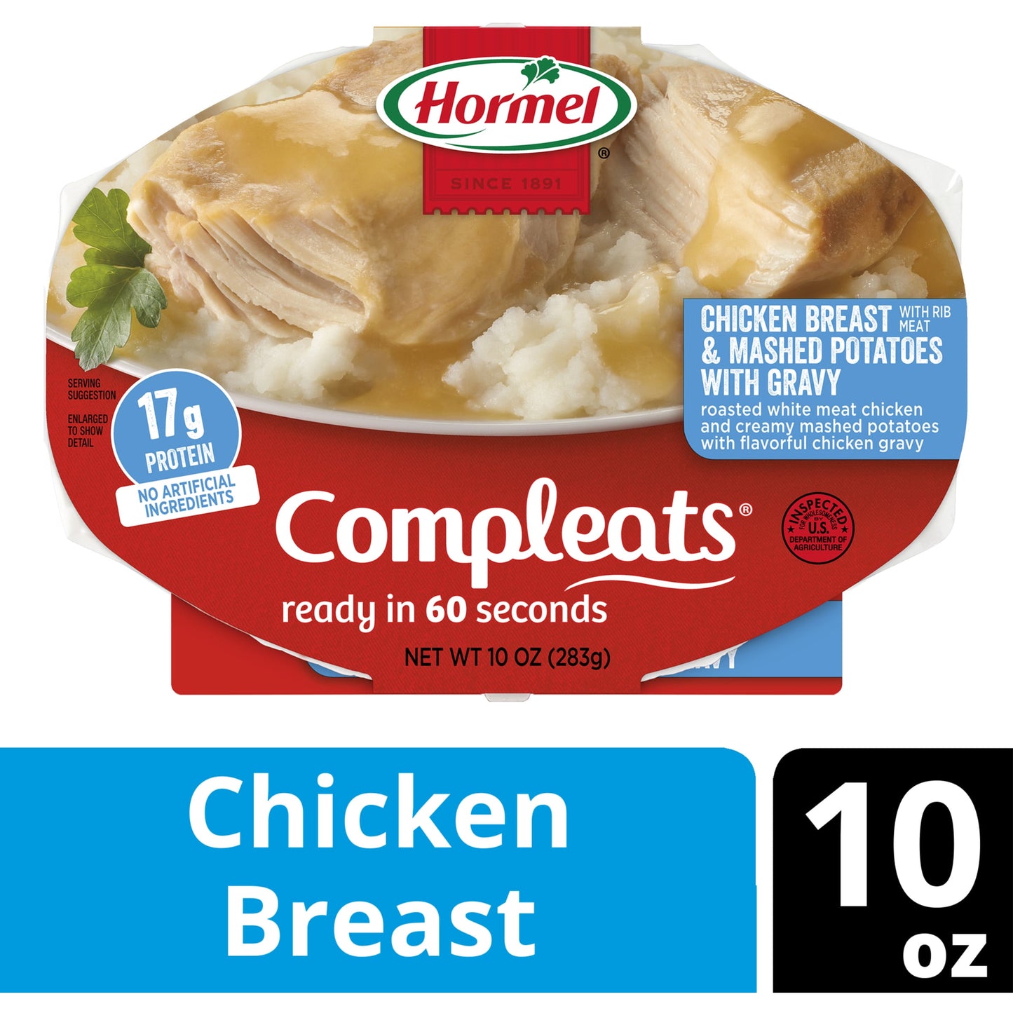 HORMEL COMPLEATS Chicken Breast with Gravy & Mashed Potatoes, Shelf Stable, 10 oz Plastic Tray