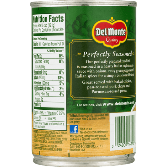 Del Monte Canned Zucchini with Tomato Sauce, 14.5 oz Can