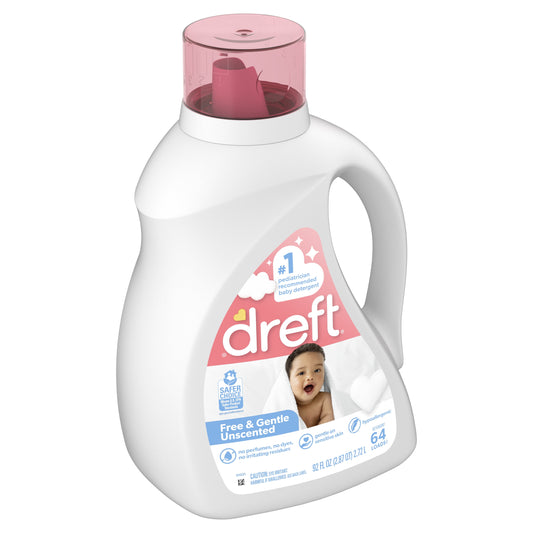 Dreft Free & Gentle Baby Liquid Laundry Detergent, 64 Loads, 92 fl oz