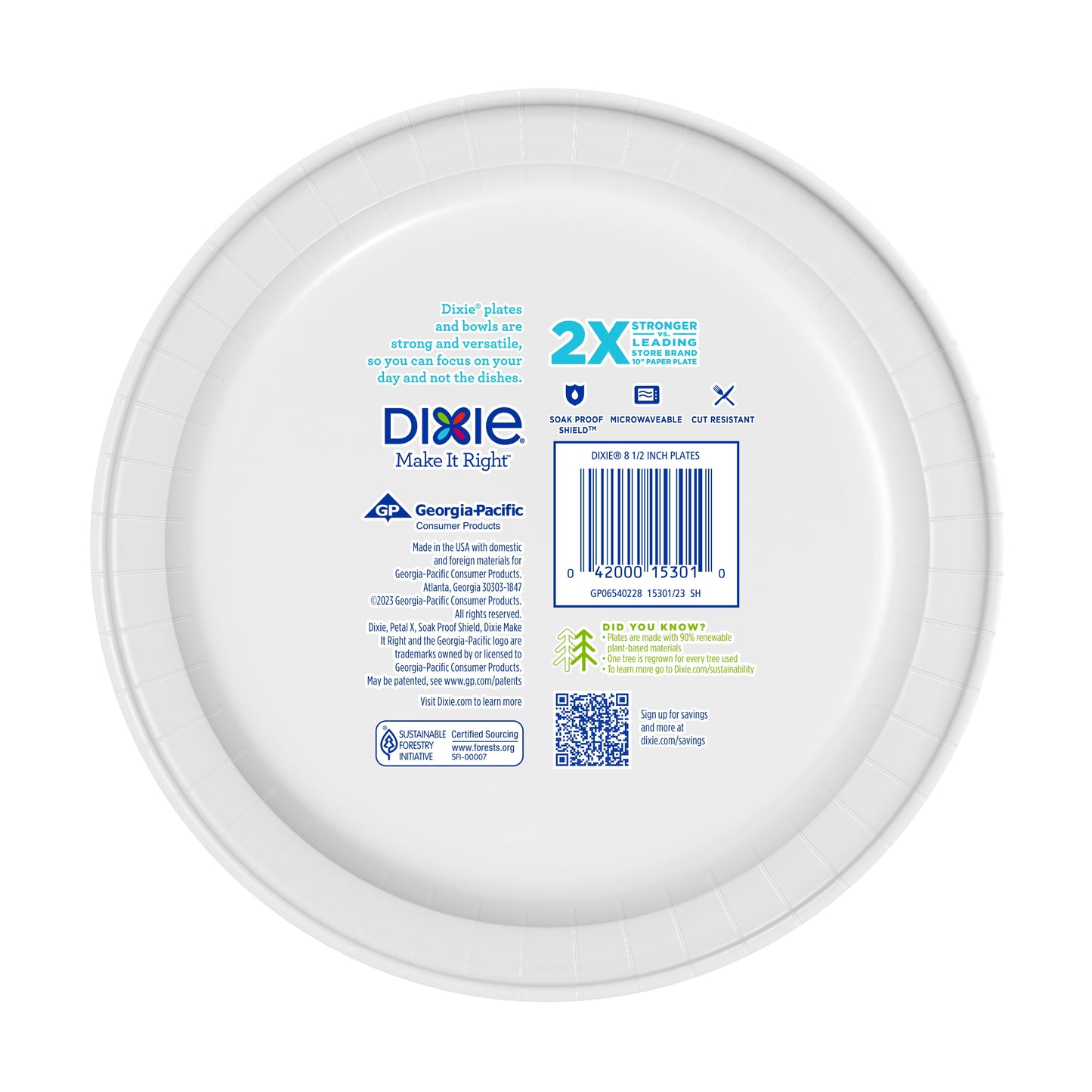 Dixie Disposable Paper Plates, Multicolor, 8.5 in, 100 Count