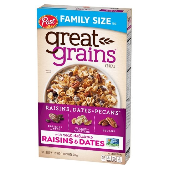 Post Great Grains Raisins, Dates & Pecans Breakfast Cereal, Non GMO Project Verified, Heart Healthy, Low Fat, Whole Grain Cereal, 19 Ounce