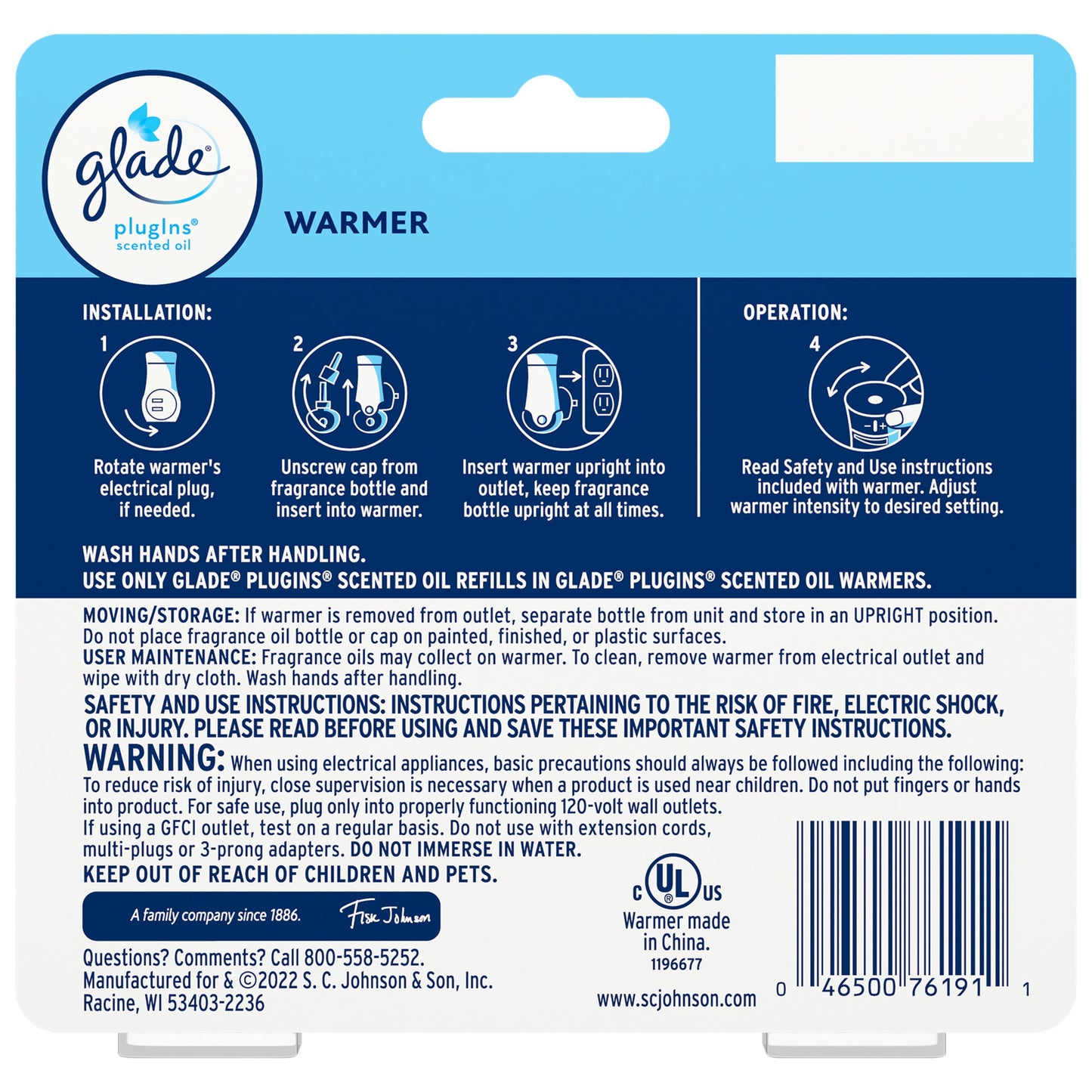 Glade PlugIns Warmer 2 ct, Air Freshener, Holds Essential Oil Infused Wall Plug In Refill