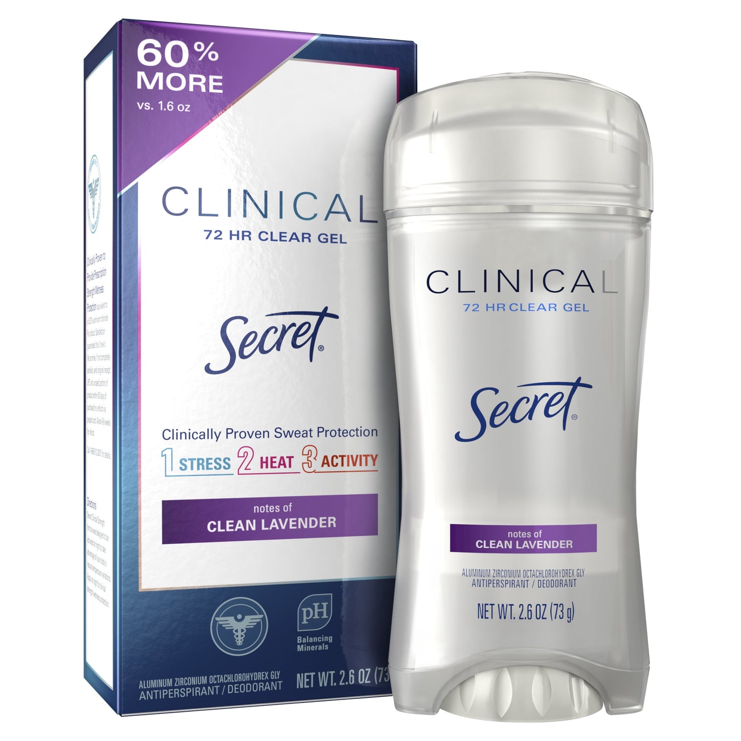 Secret Clinical Strength Clear Gel Antiperspirant Deodorant, Clean Lavender, 2.6 oz