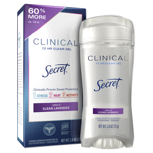 Secret Clinical Strength Clear Gel Antiperspirant Deodorant, Clean Lavender, 2.6 oz