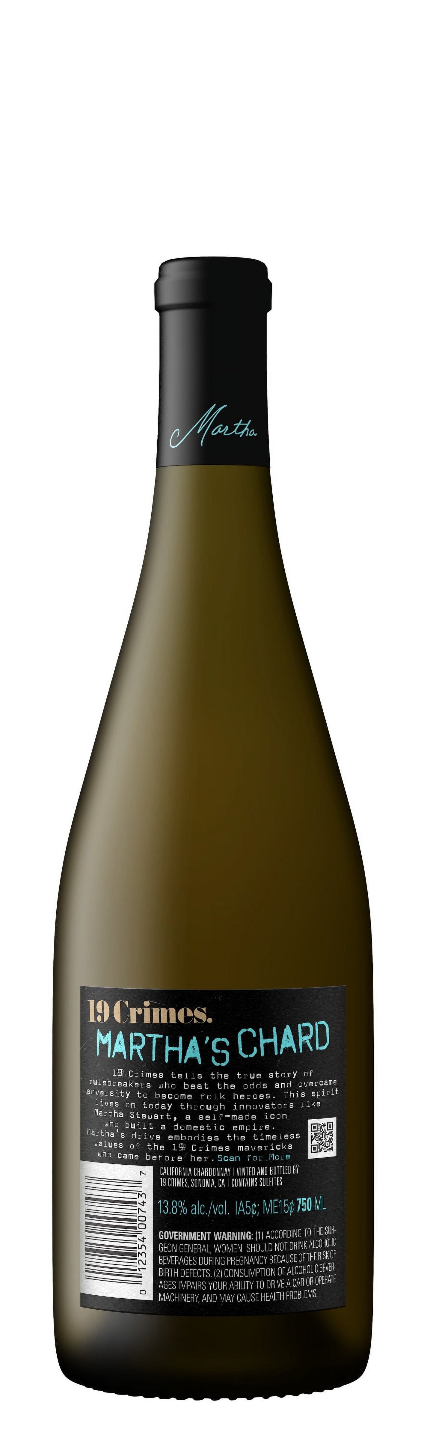 19 Crimes Martha's Chard Chardonnay White Wine, 750ml Bottle, 13.8% ABV