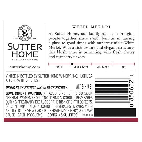 Sutter Home White Merlot Wine, 1.5 L Bottle