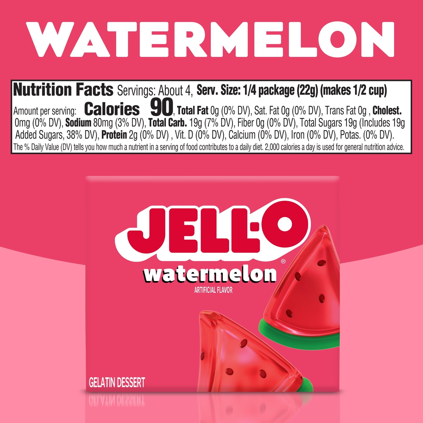 Jell-O Watermelon Artificially Flavored Gelatin Dessert Mix, 3 oz Box