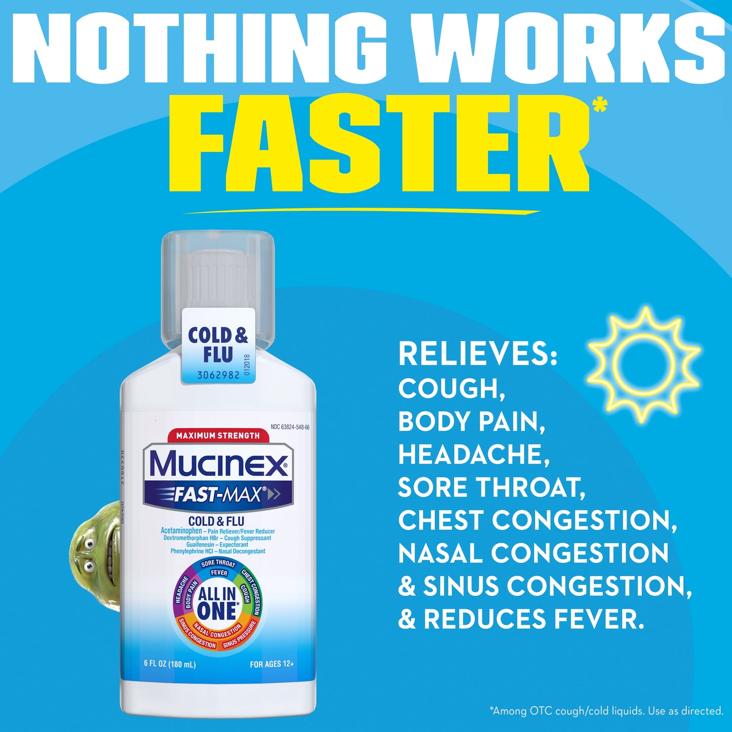 Mucinex All in One Fast Max Maximum Strength Cold and Flu Liquid Medicine, 6 fl oz