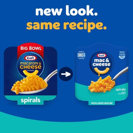 Kraft Spirals Original Mac N Cheese Macaroni and Cheese Cups Easy Microwavable Big Bowl Dinner, 3.5 oz Tray