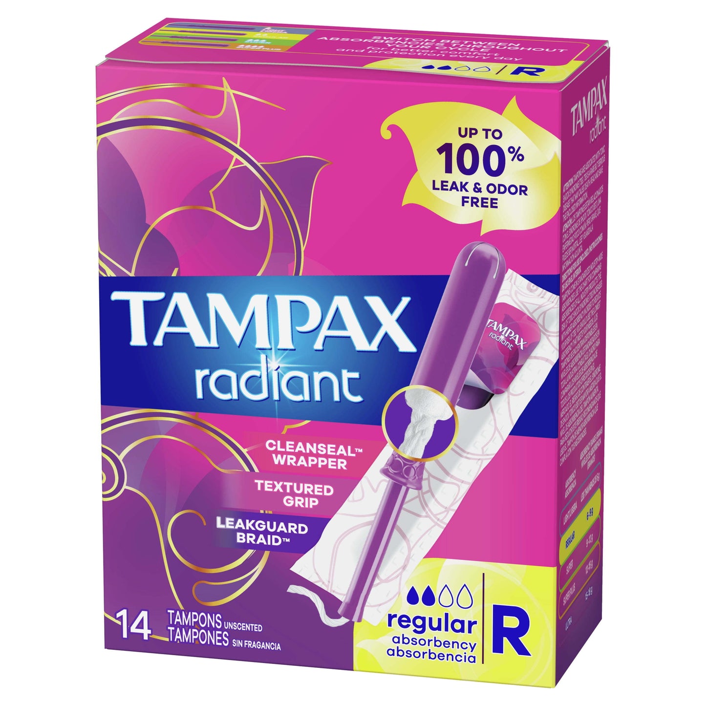 Tampax Radiant Tampons with LeakGuard Braid, Regular Absorbency, 14 Count