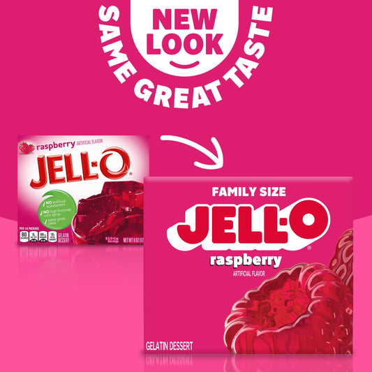Jell-O Raspberry Artificially Flavored Gelatin Dessert Mix, Family Size, 6 oz Box