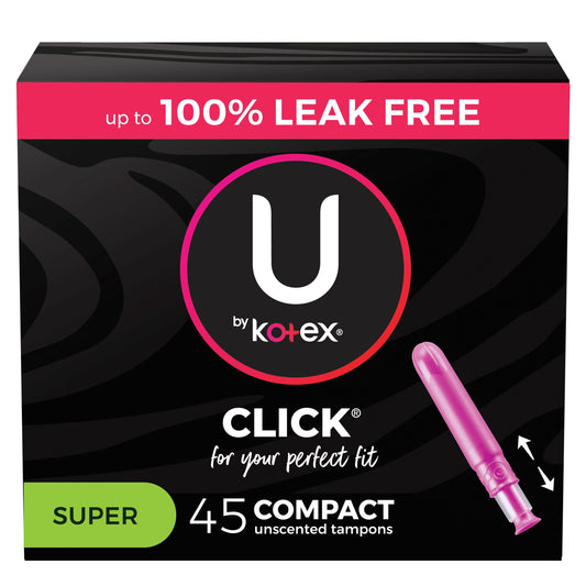 U by Kotex Click Compact Tampons, Super, Unscented, 45 Count