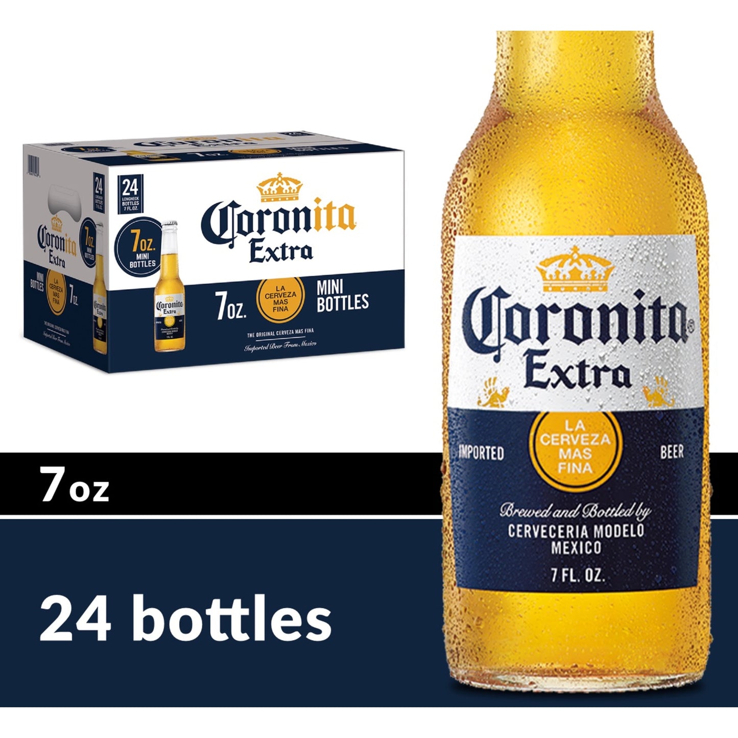 Corona Extra Coronita Mexican Lager Import Beer, 24 Pack Beer, 7 fl oz Mini Bottles, 4.6% ABV