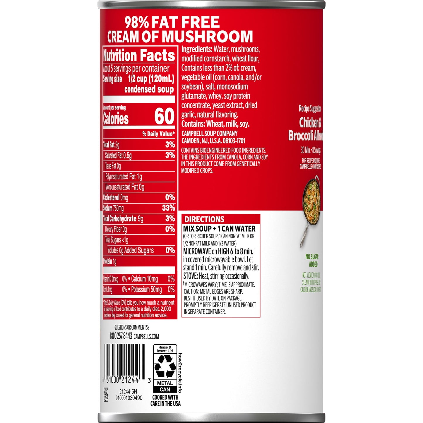 Campbell’s Condensed 98% Fat Free Cream of Mushroom Soup, 22.6 Ounce Can