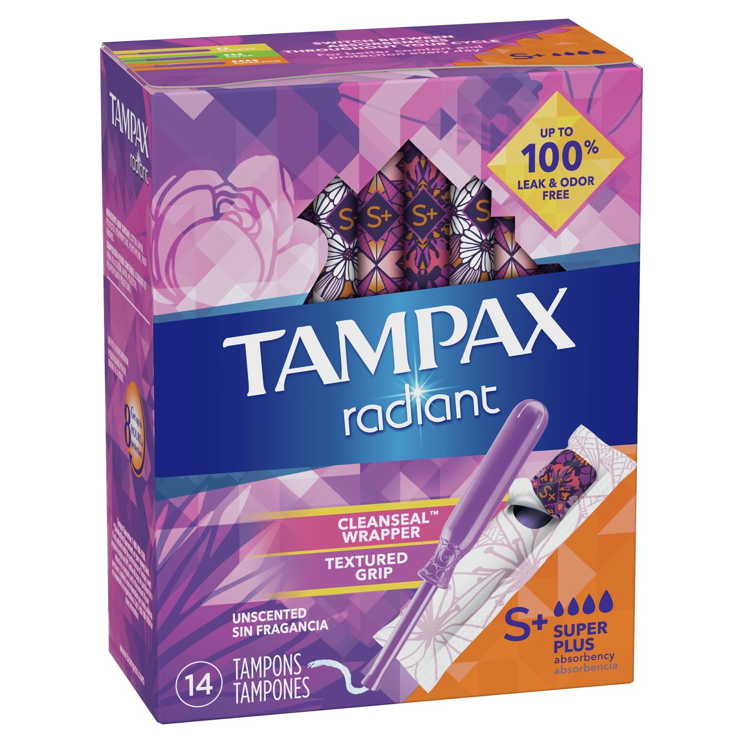 Tampax Radiant Tampons with LeakGuard Braid, Super Plus Absorbency, 14 Count