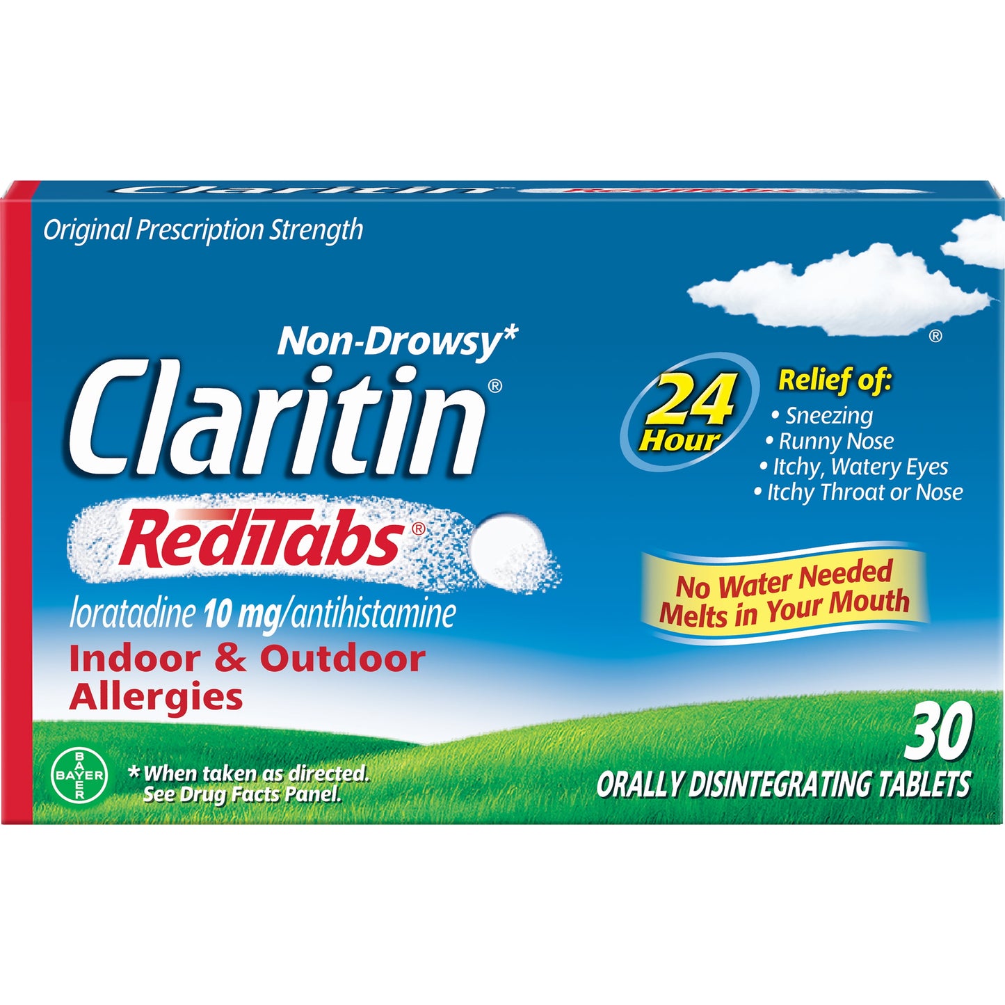 Claritin RediTabs 24 Hour Non-Drowsy Allergy Medicine, Loratadine Antihistamine Tablets, 30 Ct