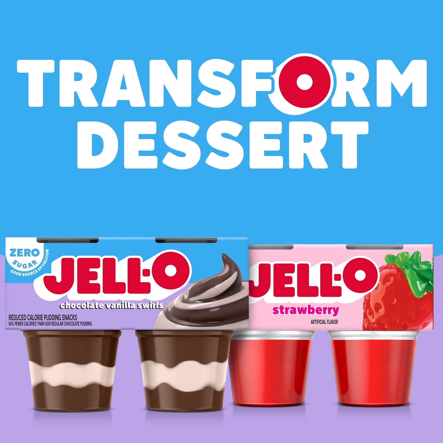 Jell-O Chocolate Vanilla Swirls Sugar Free Pudding Cups Snack, 4 Ct Cups