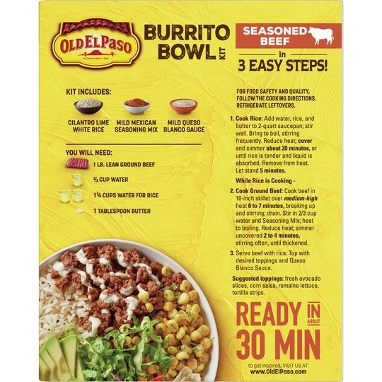 Old El Paso Burrito Bowl Kit, Seasoned Ground Beef, 11 oz