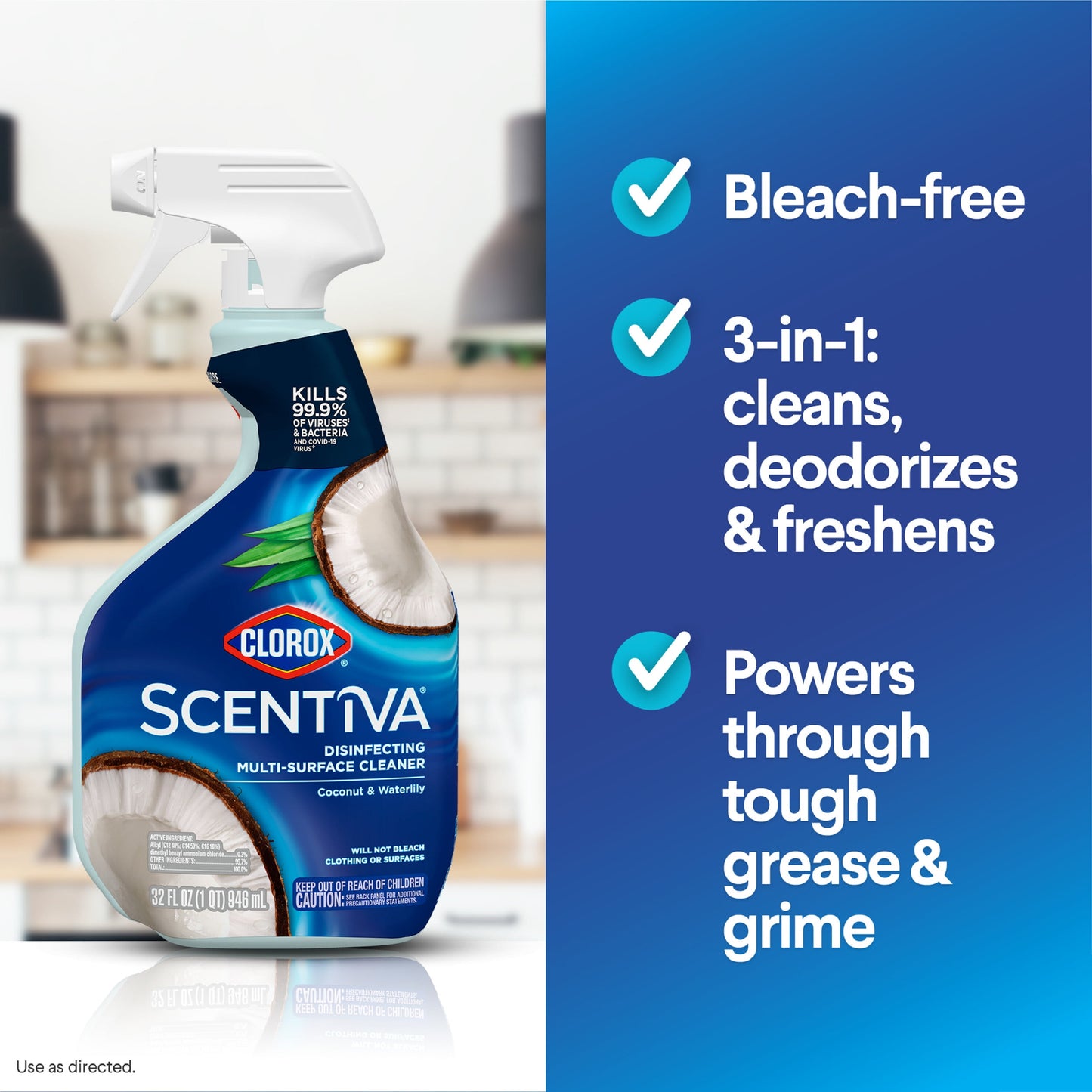 Clorox Scentiva Multi Surface Cleaner, Spray Bottle, Coconut & Waterlily, 32 fl oz