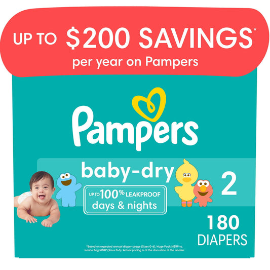 Pampers Baby Dry Diapers Size 2, 180 Count