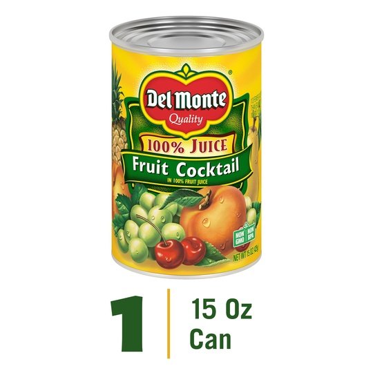 Del Monte Fruit Cocktail, 100% Juice, Canned Fruit, 15 oz Can