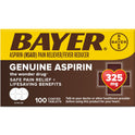 Genuine Bayer Aspirin Pain Reliever / Fever Reducer 325mg Coated Tablets, 100 Count