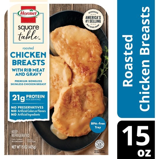 HORMEL SQUARE TABLE Roasted Chicken Breasts & Gravy Entrée, 15 oz Plastic Tray