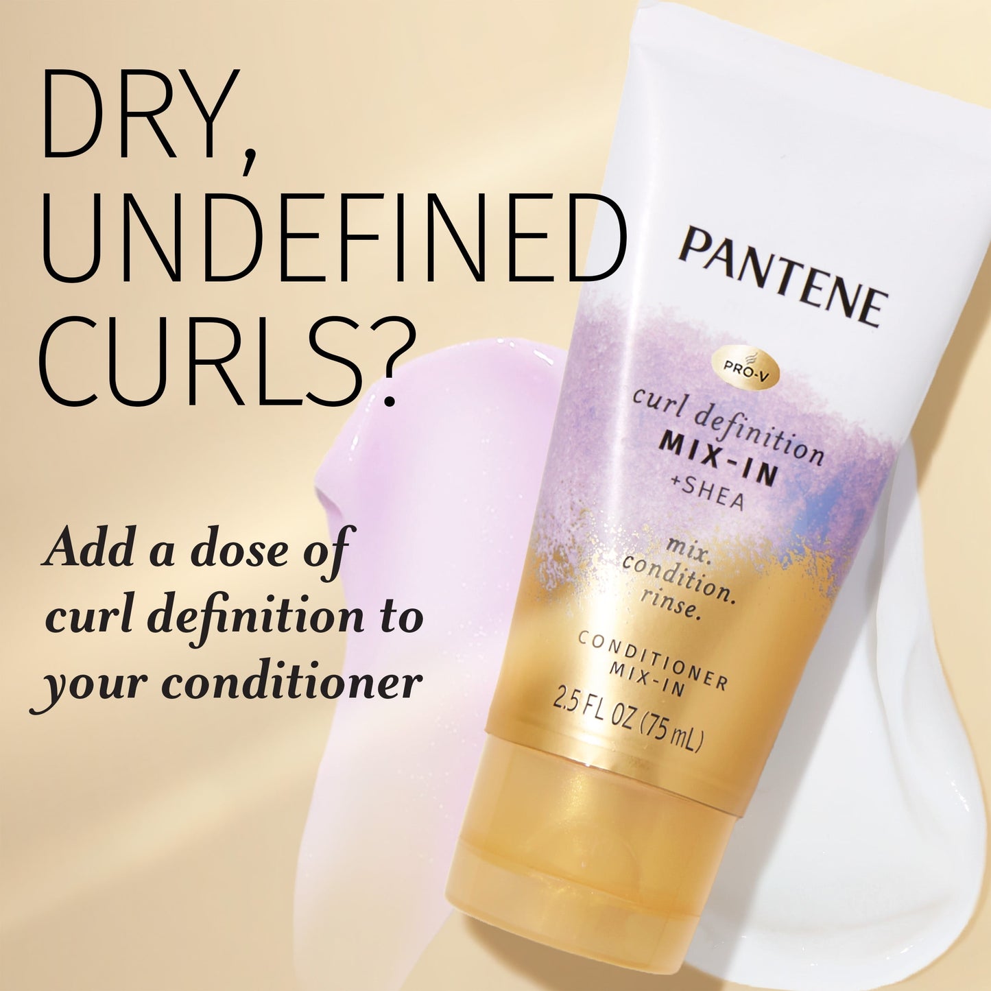 Pantene Curl Conditioner Mix-in, Moisturizing and Curl Defining with Shea Butter, 2.5 oz