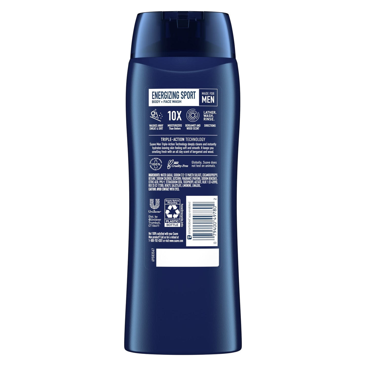 Suave Men Face & Body Wash, Energizing Sport, Bergamot and Wood, All Skin Types 18 oz