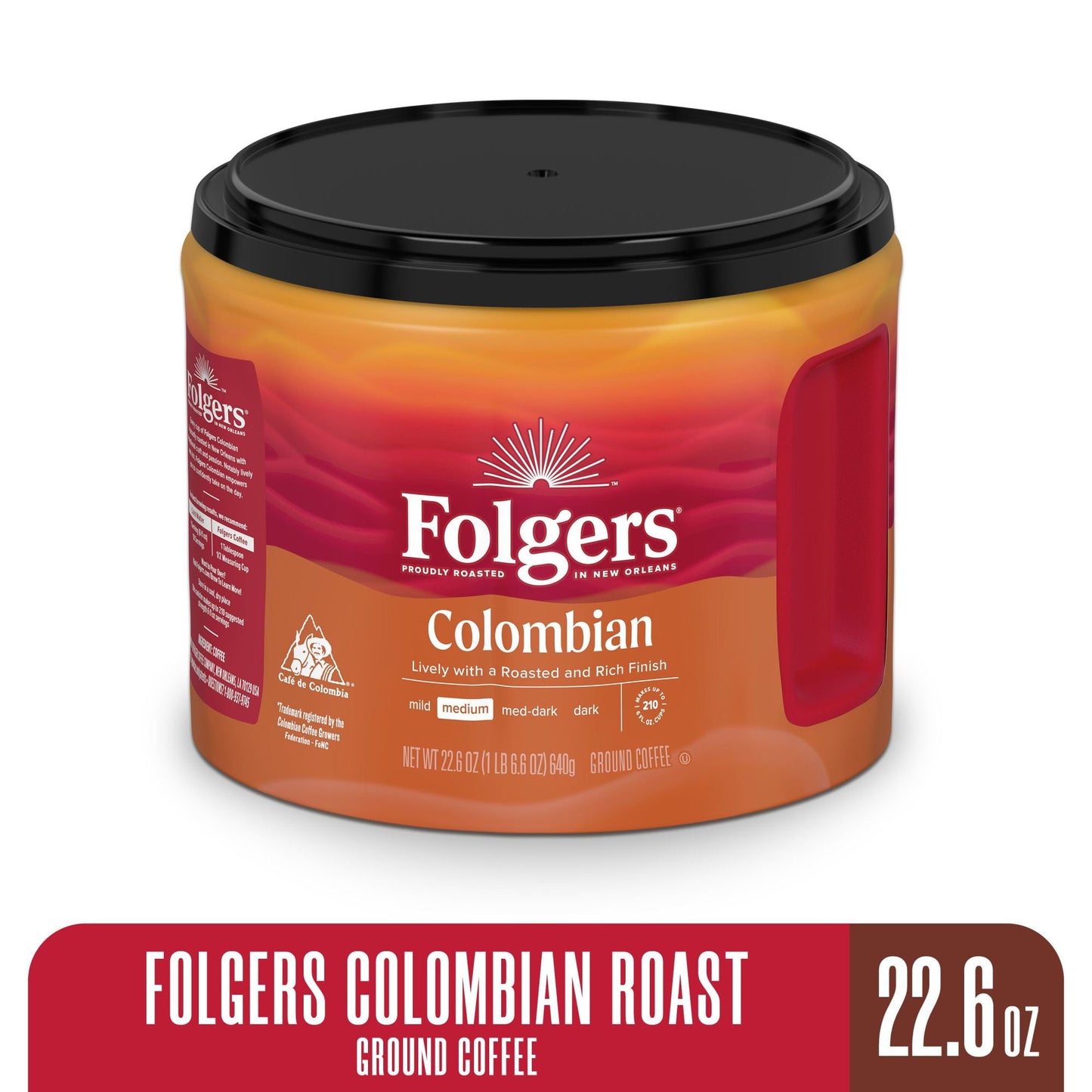 Folgers Colombian Coffee, Medium Roast Ground Coffee, 22.6 Ounce Canister