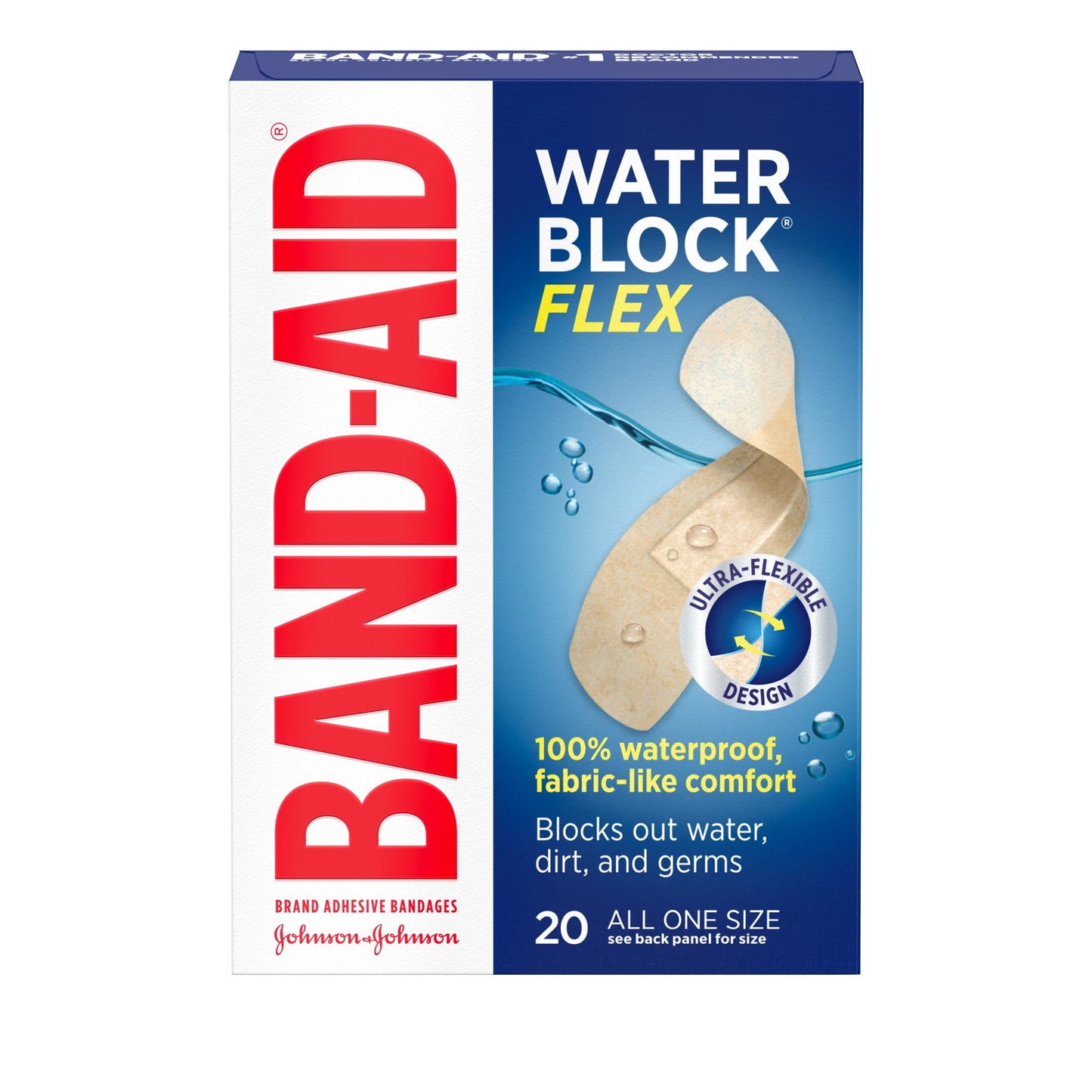 Band-Aid Brand Water Block Flex Adhesive Bandages, All One Size, 20Ct